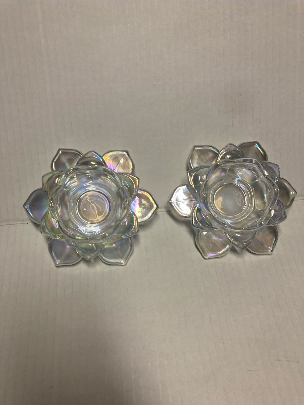 Iridescent Glass Lotus Candle/Spear Holders - Clear